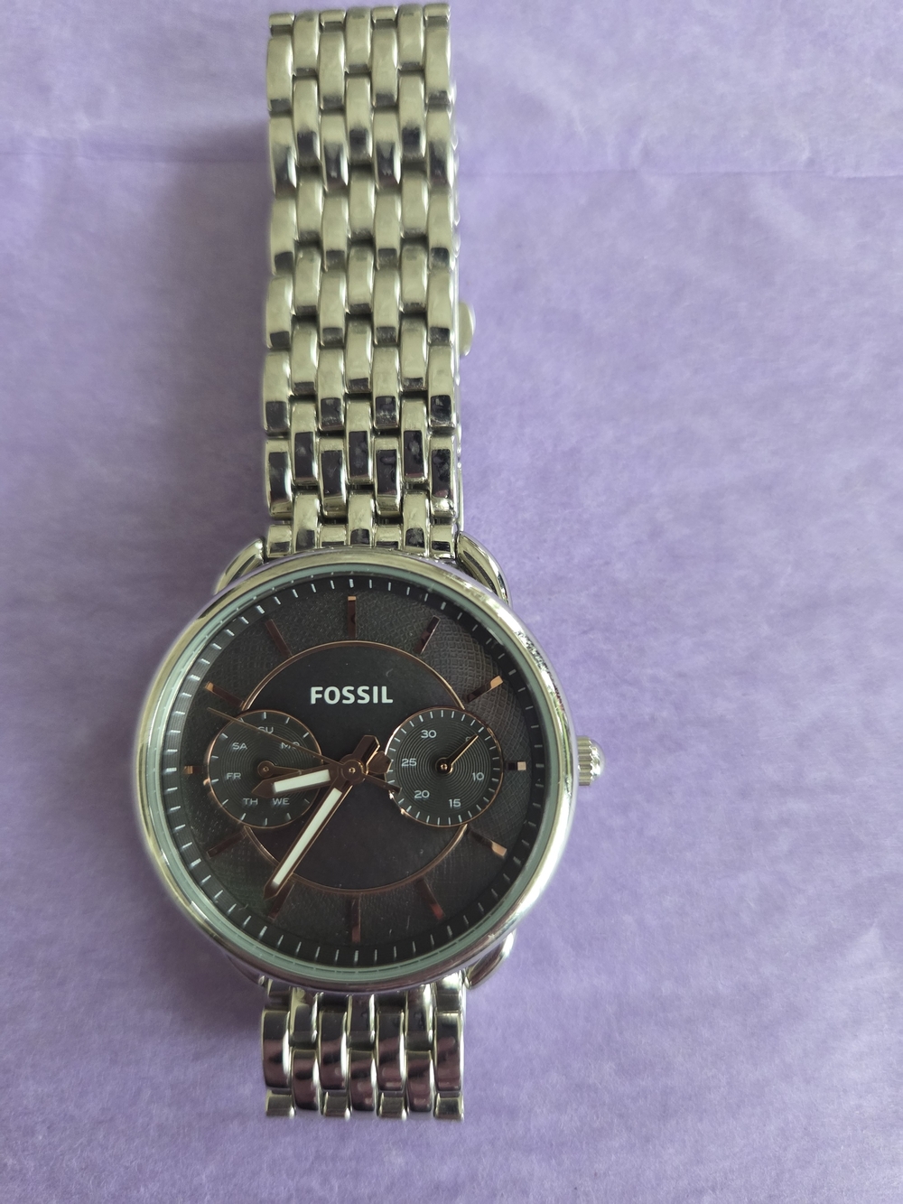Fossil Men's Silver Steel Bracelet Watch with Black Dial